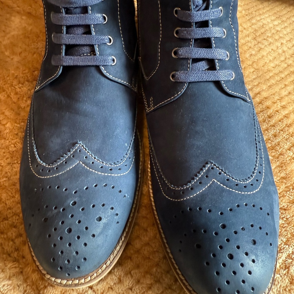 Bugatchi Blue Oxford Dress Boots fine Leather.